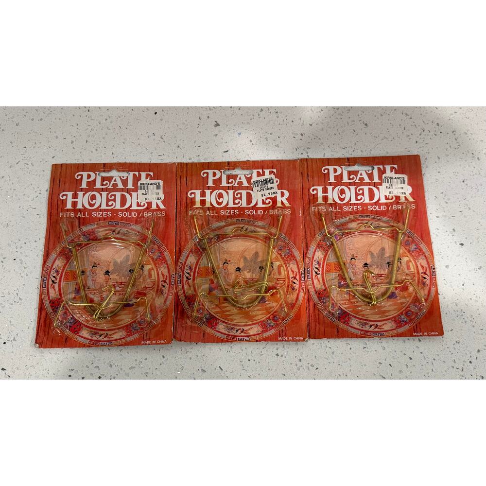 Set of 3 Plate Hanger 7-10” Brass Hanging Wire Display New In Package